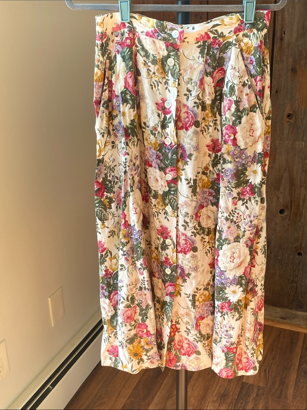 Vintage linen blend button down maxi skirt floral JH Collectables Sz 8